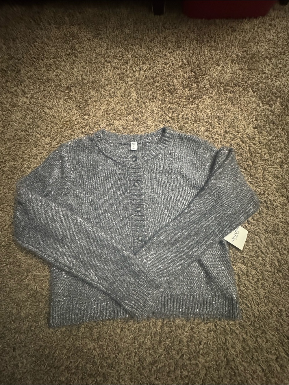 Arizona Jean Company Silver-Gray Crewneck Button Cardigan